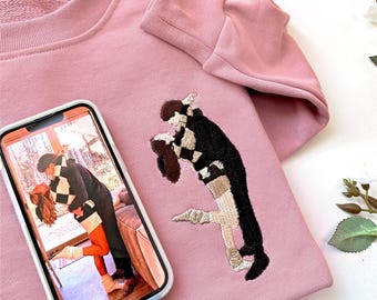 Embroidered Portrait Sweatshirt,Custom Embroidered Sweater,Personalized Sweatshirt,Embroidered Photo,Couples Portrait,Father's Day Gift