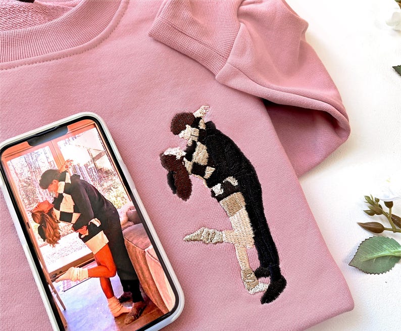 Embroidered Portrait Sweatshirt,Custom Embroidered Sweater,Personalized Sweatshirt,Embroidered Photo,Couples Portrait,Father's Day Gift image 1