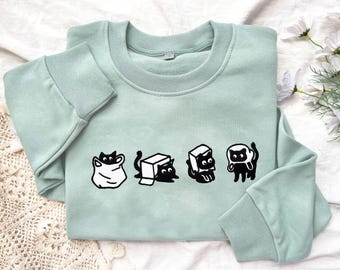 黒猫刺繍スウェットシャツ、黒猫スウェットシャツ、クルーネックスウェットシャツ、猫好きへのギフト、ユニセックススウェットシャツ、面白い刺繍スウェットシャツ
