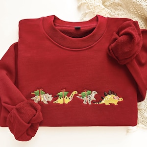 Christmas Dinosaur Embroidered Sweatshirt, Embroidered Dino Family Crewneck Sweatshirt,Adult dinosaur shirt,Dino gift, Best gifts for her