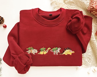 Christmas Dinosaur Embroidered Sweatshirt, Embroidered Dino Family Crewneck Sweatshirt,Adult dinosaur shirt,Dino gift, Best gifts for her
