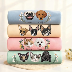 Sweat-shirt brodé visage de chien personnalisé, sweat-shirt chat, chemise brodée visage d'animal de compagnie, cadeaux pour propriétaires d'animaux de compagnie, cadeau personnalisé, sweat-shirts personnalisés