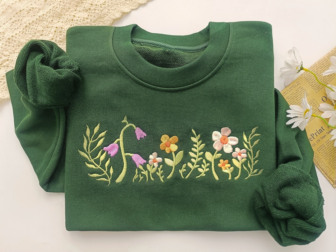 Wildflower Botany Embroidered Sweatshirt,flower Sweatshirt,floral ...