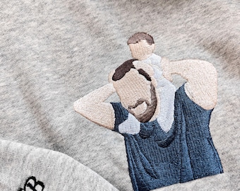 Embroidered Dad Portrait Sweatshirt,Custom Embroidered Sweater,Photo embroidery hoodie Custom Couple Portrait,Custom Gifts,Father's Day Gift