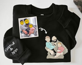 Custom Embroidered dad Sweatshirt, Embroidered father tshirt, Custom Photo embroidered Hoodie, Custom embroidered photo,Gifts for Him