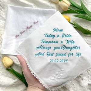 Lenço de casamento personalizado para a mãe, lenço bordado personalizado, lembrança de casamento para a mãe da noiva, presente de noiva