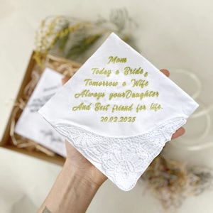 Fazzoletto da sposa personalizzato per la mamma, fazzoletto ricamato personalizzato, ricordo di nozze per la madre della sposa, regalo nuziale
