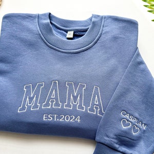 Custom MAMA Embroidered Sweatshirt,Personalised Sleeve Hoodie,Mama Sweatshirt,Mothers Day Gift,Gift for Her
