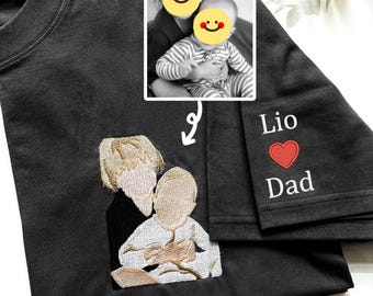 Custom Embroidered Portrait from Photo tshirt,Embroidered Dad Sweatshirt Custom Embroidered Hoodie,Personalized Gift,Father's Day Gift