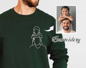 Personalized Photo Embroidery Sweater, Photo Outline Sweatshirt, Embroidered Sweater, Gift for Dad, Father's Day Gift, Fathers Day Shirt