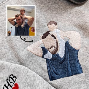 Embroidered Portrait Sweatshirt,Custom Embroidered Sweater,Personalized Sweatshirt,Embroidered Photo,Couples Portrait,Father's Day Gift image 4