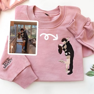 Embroidered Portrait Sweatshirt,Custom Embroidered Sweater,Personalized Sweatshirt,Embroidered Photo,Couples Portrait,Father's Day Gift image 2