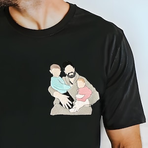 Custom Embroidered Portrait from Photo tshirt, Custom Embroidered Hoodie, Gift for Dad, Gift for Him, Personalized Crewneck, Christmas Gifts