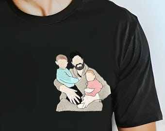 Custom Embroidered Portrait from Photo tshirt, Custom Embroidered Hoodie, Gift for Dad, Gift for Him, Personalized Crewneck, Christmas Gifts