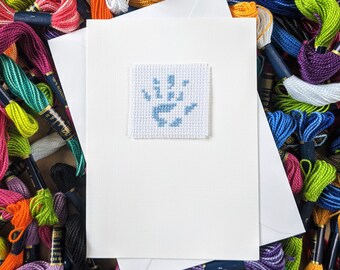 Baby Hand print Card - Cross Stitch Baby Card