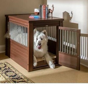 Rustic Pet Furnitures Dog Kennel for Indoor, Livingroom Dog Crate Wooden and Plastic