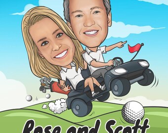 Soulmate Drawing Golf Caricature Drawing From Photo Cartoon Portrait Anniversary Gift Golfer Gift