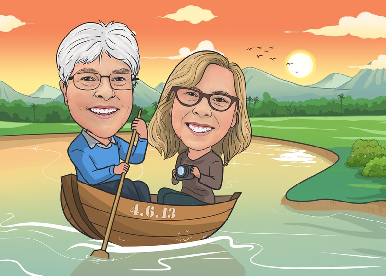 Custom Cartoon Portrait From Photo Cartoon Family Portrait Soulmate Drawing Caricaturing Long Distance Relationship Gift Anniversary Gifts