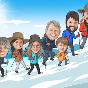 Family Illustrated Caricature Drawing from Photo Cartoon Character Perfect Gift for Family or Friends