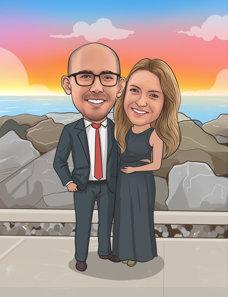 Custom Cartoon Portrait From Photo Cartoon Family Portrait Soulmate Drawing Caricaturing Long Distance Relationship Gift Anniversary Gifts