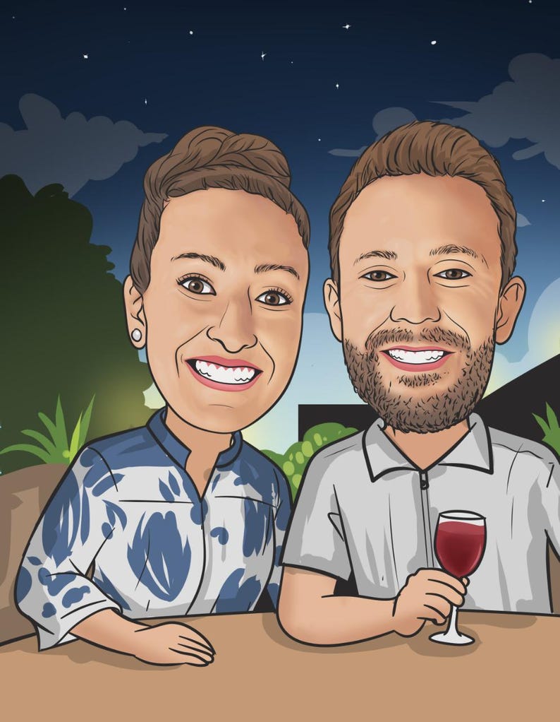 Custom Cartoon Portrait From Photo Cartoon Family Portrait Soulmate Drawing Caricaturing Long Distance Relationship Christmas Couple Gifts