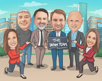 Drawing Group for Company, Group Caricature Drawing, Caricature Drawings from a Photo, Custom Portrait, Perfect gift for boss & Co-workers