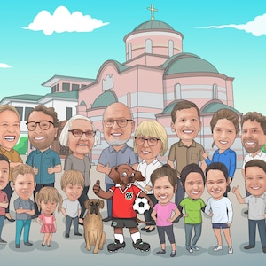 Group of 5-15 ppl Christmas Gift Caricature, Custom Group Caricature ,Cartoon Characters, Draw a Cartoon, Portraits, Corporate Group Drawing