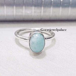 Oval Larimar Ring: Handmade 925 Sterling Silver Boho Jewelry