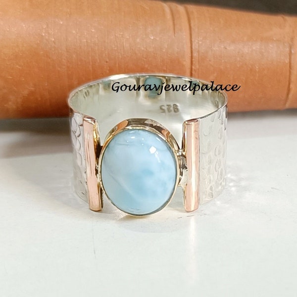 Larimar Ring, Band Ring, 925 Sterling Silver Ring, Handmade Ring, Events Ring, Women Ring, Anniversary Ring, Beautiful Ring, Copper Ring