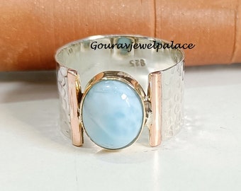 Larimar Ring, Band Ring, 925 Sterling Silver Ring, Handmade Ring, Events Ring, Women Ring, Anniversary Ring, Beautiful Ring, Copper Ring