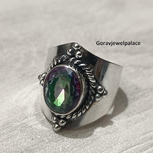 Handmade Mystic Topaz Ring: Oval Gemstone, 925 Sterling Silver Band