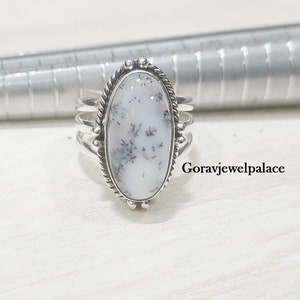 Dendritic Agate Ring: Oval Stone, 925 Sterling Silver, Boho Band
