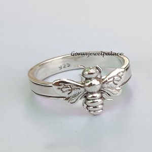 Anillo giratorio de abeja de plata de ley 925: delicada joya para la meditación