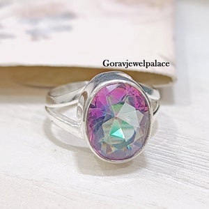 Handmade Mystic Topaz 925 Sterling Silver Ring: Boho Band