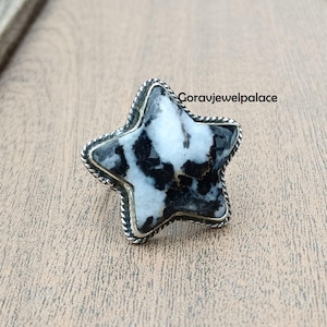 Zebra Jaspis Ring Ring, Bandring Handgemacht, 925 Sterling Silber Ring, Edelstein Sternform, Weihnachtsgeschenk für sie, Halloween Geschenke für Frauen