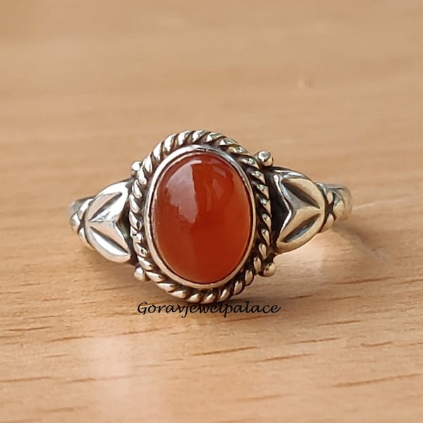 Anello in corniola fatto a mano: fascia in argento sterling 925, gioiello da donna