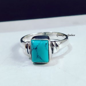Handmade Rectangle Turquoise Ring: 925 Sterling Silver Band