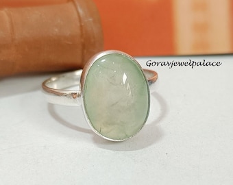 Simple Band Prehnite Ring, 925 Silver Ring, Oval Stone Ring, Handmade Ring, Women Jewelry, Anniversary Gift, Weeding Gift, Prehnite Jewelry