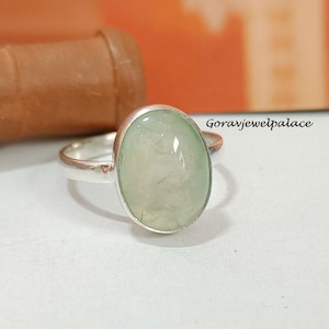 Simple Band Prehnite Ring, 925 Silver Ring, Oval Stone Ring, Handmade Ring, Women Jewelry, Anniversary Gift, Weeding Gift, Prehnite Jewelry