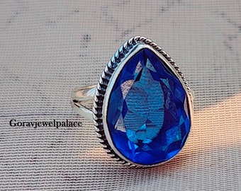 Anillo de tanzanita en forma de pera: Anillo de diseño hecho a mano en plata de ley 925.