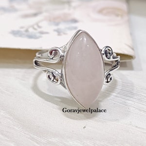 Rose quartz Ring, 925 Silver Ring, Handmade Ring, Designer Band Ring, Boho Ring, Women Ring, Marquise Stone Ring, Gift For Her, Etsy Jewelry