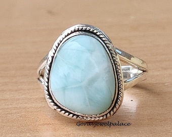 Beautiful Larimar Ring, 925 Sterling Silver Ring, Handmade Ring, Band Ring, Boho Ring,Women Jewelry, Gift For Her