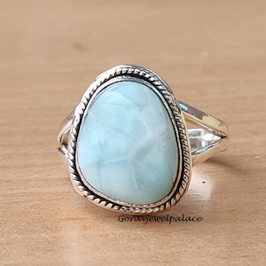 Wunderschöner Larimar-Ring, 925 Sterling Silber Ring, handgefertigter Ring, Bandring, Boho-Ring, Damenschmuck, Geschenk für Sie