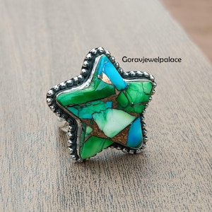 Peacock Dahlia Turquoise Ring, Star Gemstone 925 Silver Ring, Peacock Dahlia Jewelry, Handmade Ring, Christmas Gift For Her, Designer Ring
