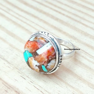 Oyster Copper Turquoise Ring, Round Stone Ring, 925 Sterling Silver Ring, Band Ring, Handmade Ring, Gemstone Ring, Beautiful Gift Ring