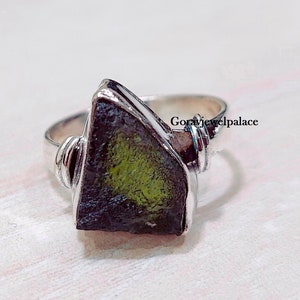 Moldavite Ring, Free Shape Gemstone With 925 Silver Band Ring, Handmade Ring, Moldavite Jewelry, Designer Ring For Women, Gift For Her