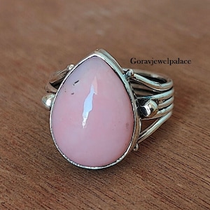Pink Opal 925 Silver Ring: Handmade Boho Band Ring