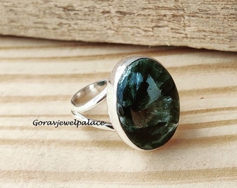 Seraphinite Ring, 925 Silver Ring, Simple Band Ring, Handmade Ring, Oval Stone Ring, Boho Ring, Women Ring, Worry Ring, Gift Jewelry