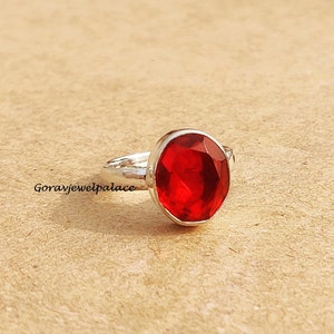 Garnet Ring, 925 Sterling Silver Ring, Simple Band Ring, Handmade Ring, Mini Ring, Wedding Ring, Worry Ring, Gift For Her, Red Stone Ring