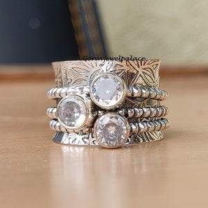 Crystal Spinner Ring: Handmade 925 Sterling Silver Boho Ring
